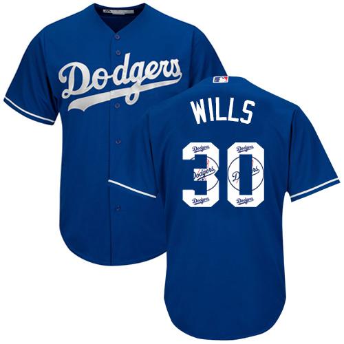 Dodgers #30 Maury Wills Blue Team Logo Fashion Stitched MLB Jersey